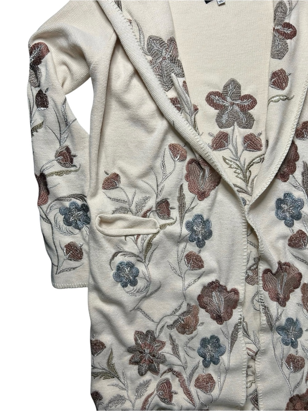 Johnny Was Biya Embroidered Floral Hooded Open Front Cardigan Medium - Picture 11 of 16